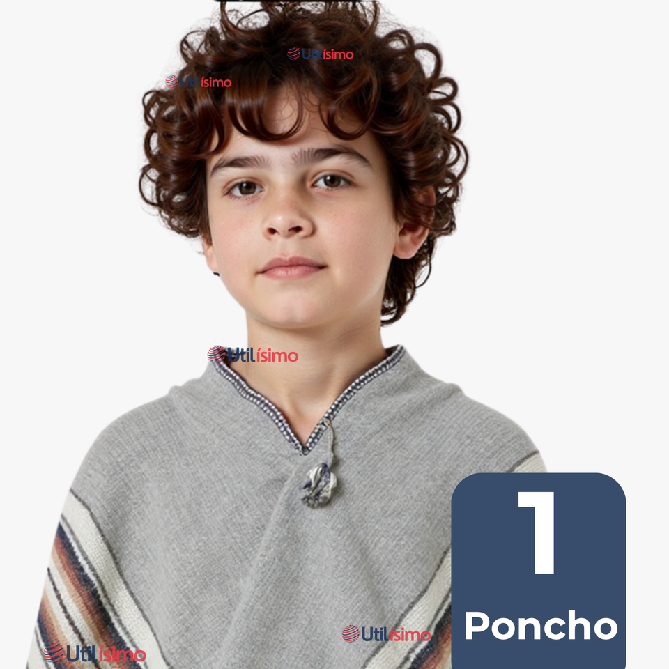 Poncho Manta Mapuche LANA GRUESO 114x56cm Fiestas Patrias