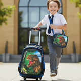Mochila Escolar Con Ruedas + Estuche + Lonchera Poliéster Dinosaurio Niño