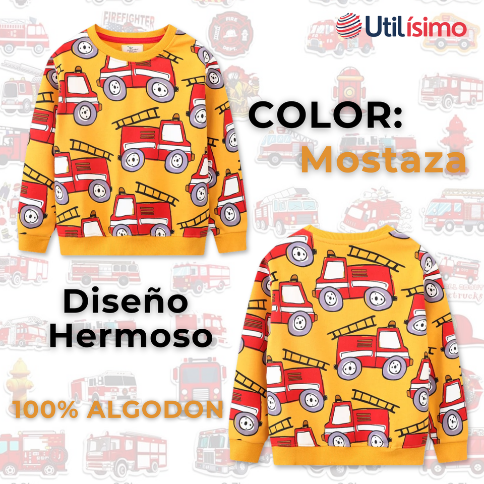 Polerón Algodón Cuello Redondo Niño Mostaza Bomberos