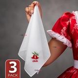 Pack 3 Pañuelos Baile Cueca 36cm Bordado Flor Copihue Algodón Fiestas Patrias