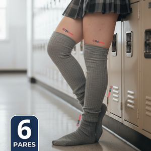 Pack 6 Bucaneras Escolares Calcetines Acrílico Gris Premium Niña y Juvenil