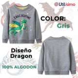 Polerón Algodón Cuello Redondo Niño Gris Dragon