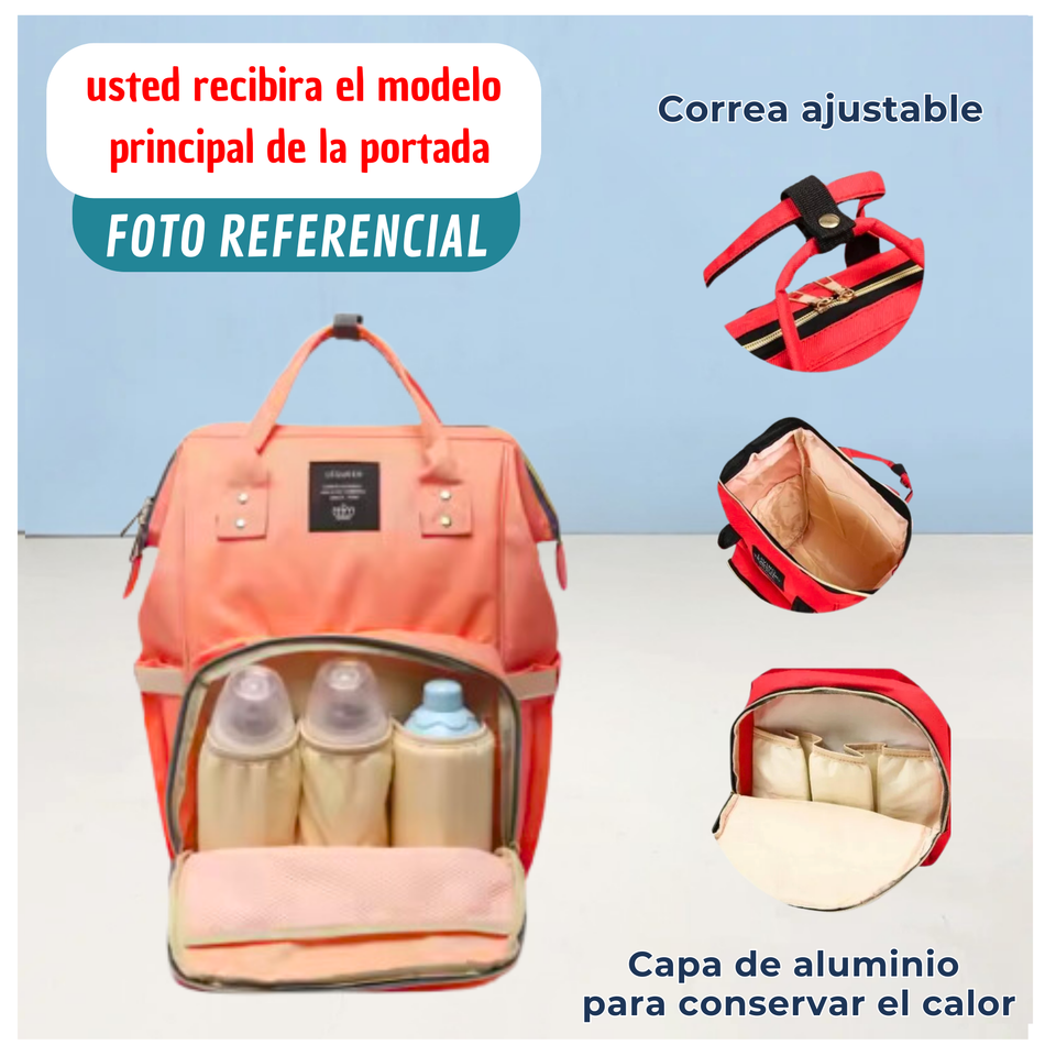 Mochila Maternal Bolso Pañalera Nylon Bebé Diseño Unicolor Térmica e Impermeable