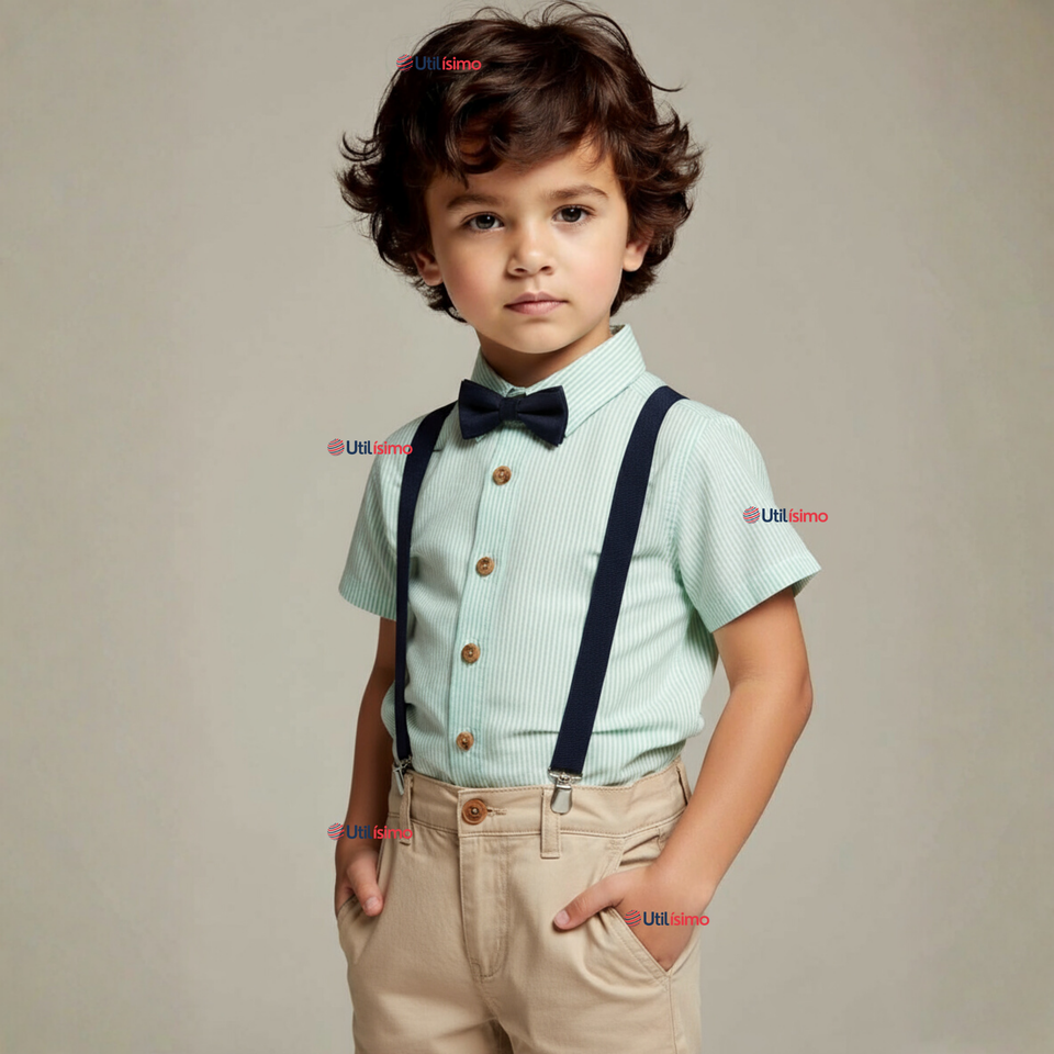 Conjunto de Vestir con Tirantes Camisa Pantalón Corto Algodón Niño
