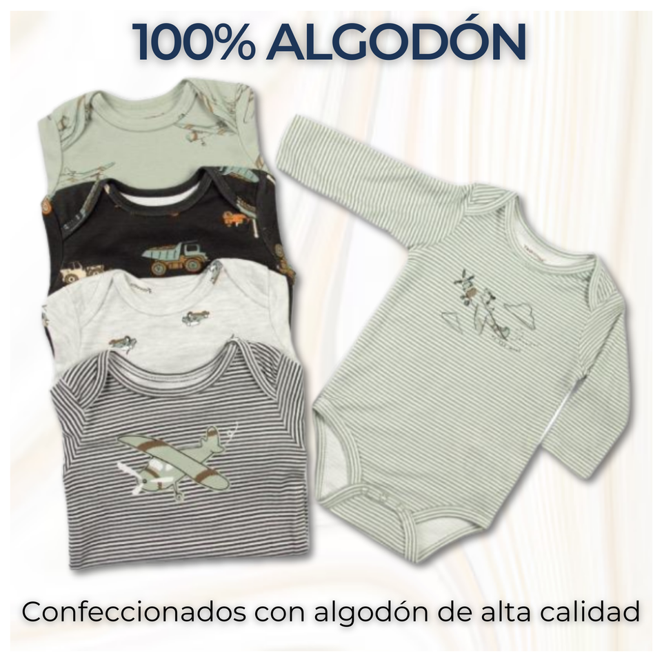 Pack 5 Bodys Bebé Niño Manga Larga Tedmimak 100% Algodón