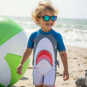Traje de Baño Enterito Con Cremallera Manga Larga Niño 2 a 6 años Gray Shark