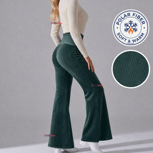 Pantalón Cotelé Palazzo Polar Con Chiporro Elasticado Térmico Verde Oscuro