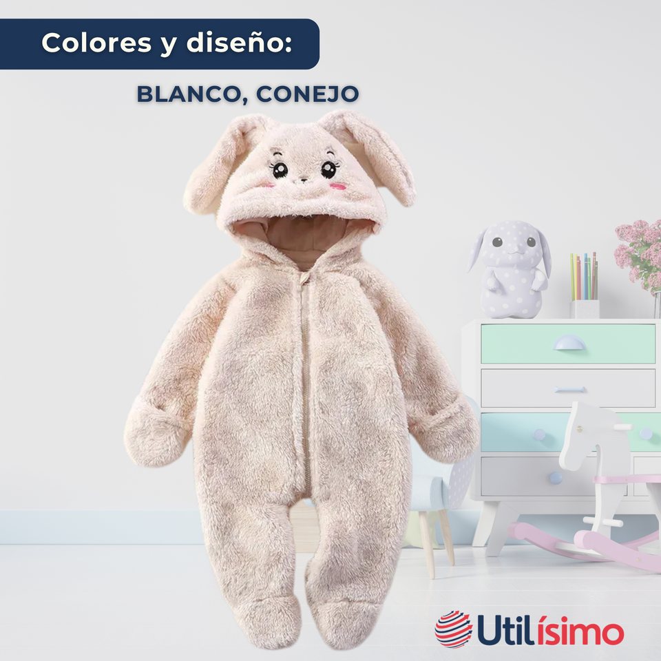 Enterito Conejito Con Capucha Bebe Polar Blanco