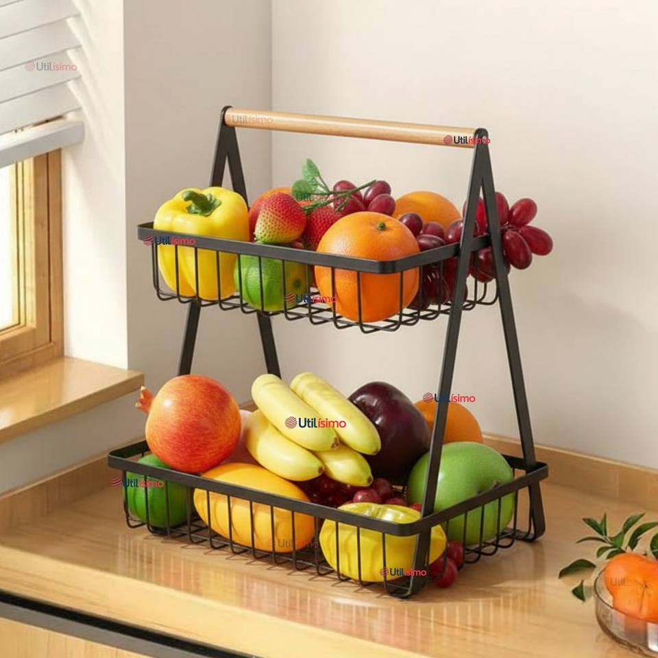 Frutero De Mesa Organizador Multiusos 2 Niveles Negro