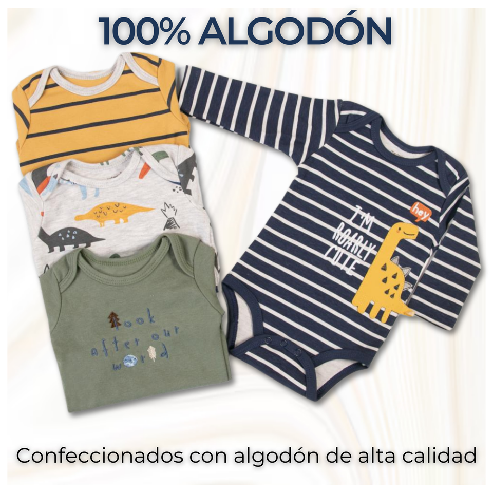 Pack 4 Bodys Bebé Niño Manga Larga Tedmimak 100% Algodón