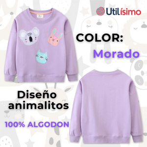 Polerón Algodón Cuello Redondo Niña Morado Animales