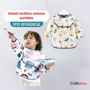 Pack 6 Babero Delantal Impermeable Premium Con Mangas Larga Para Bebe Y Niño