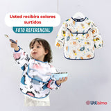 Pack 6 Babero Delantal Impermeable Premium Con Mangas Larga Para Bebe Y Niño