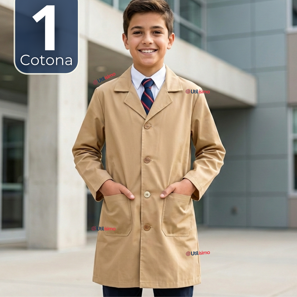 Cotona Delantal Escolar Beige Niño Niña Unisex Bata