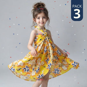 Pack 3 Pareos Pascuense Niña Hawaiano Amarillo Danza Fiestas Patrias