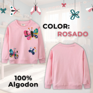Polerón Cuello Redondo Niña Rosado Mariposa