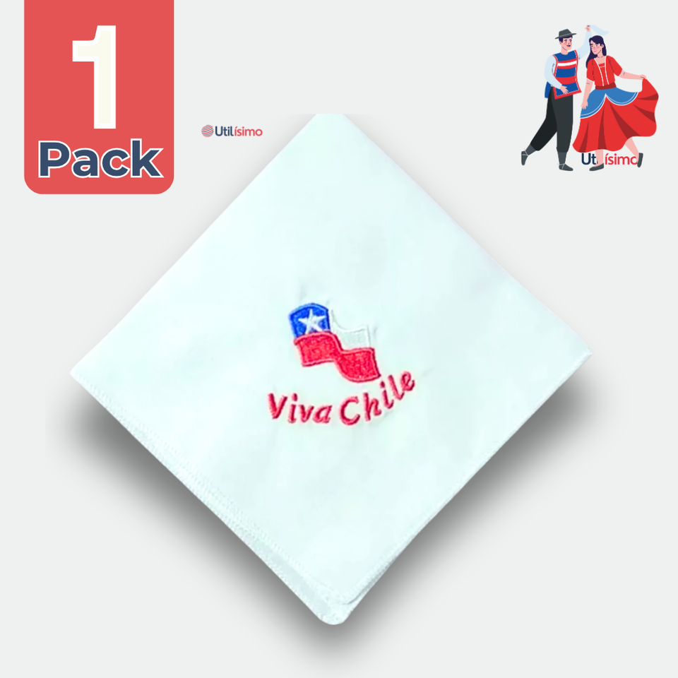 Pañuelo Baile Cueca 45CM Bordado Viva Chile Fiestas Patrias