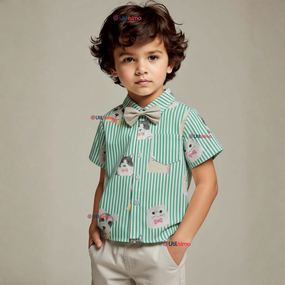 Conjunto de Vestir Camisa Con Lazo Y Pantalón Corto Algodón Niño