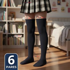 Pack 6 Bucaneras Escolares Calcetines Acrílico Azul Premium Niña y Juvenil