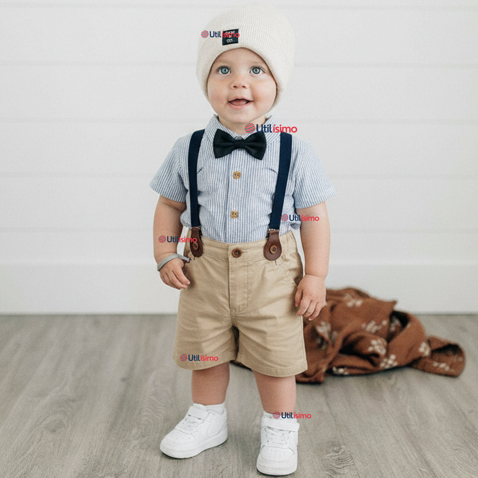 Conjunto De Vestir Con Tirantes Camisa Pantalón Corto Algodón Niño