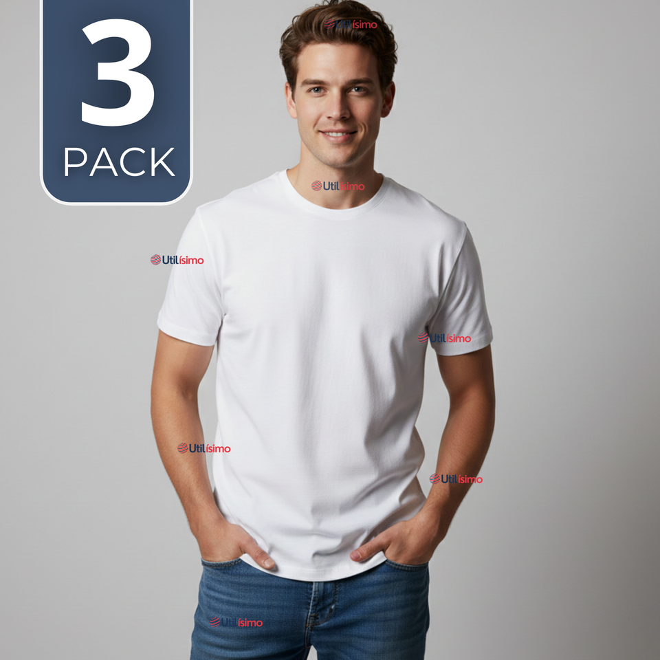 Pack 3 Camisetas Poleras 100% Algodón Básica Lisa Elástica Hombre Blanco