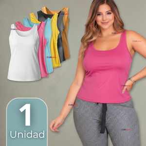 Polera Camiseta Sin Mangas Fibra De Bambú Básica Lisa Elástica Mujer Colores Surtidos