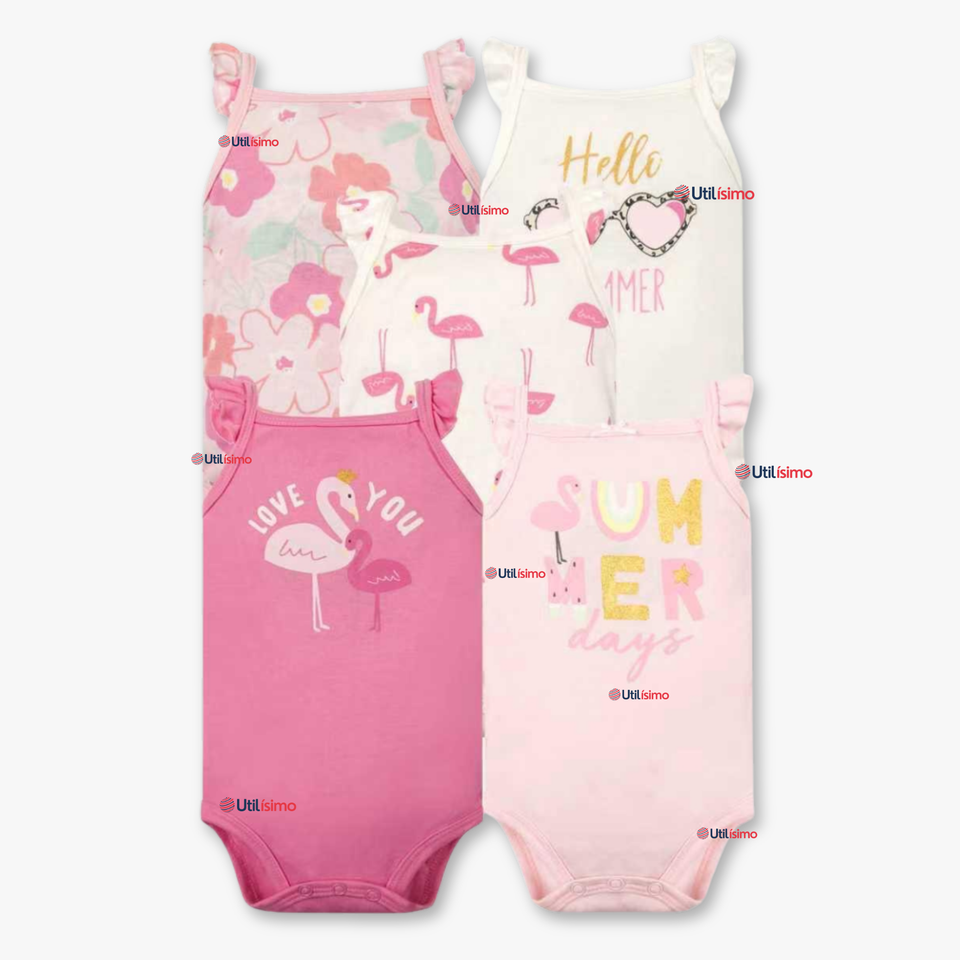 Pack 5 Bodys Niña Sin Manga Tedmimak 100% Algodón Hello princess