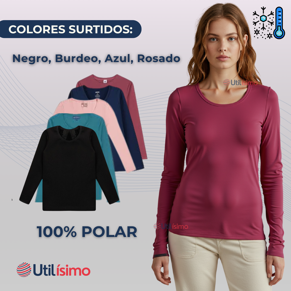 Camiseta Polar Mujer Cuello Redondo Manga Larga Surtido