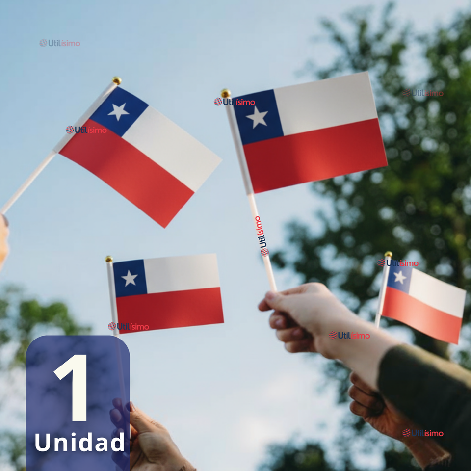 Bandera Chile 30x45cm Tela Con Palito Fechas Patrias