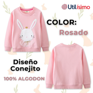 Polerón Cuello Redondo Niña Rosado Conejito