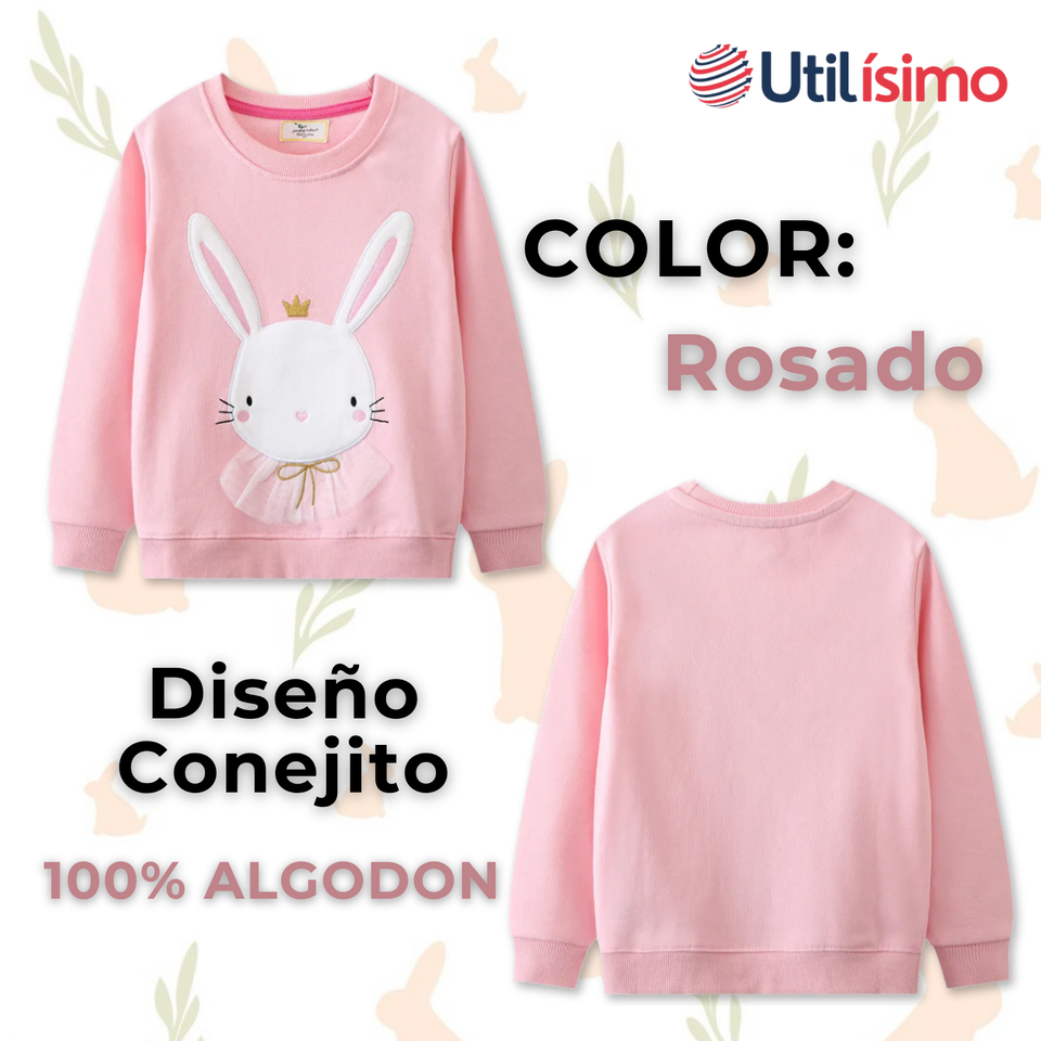 Polerón Cuello Redondo Niña Rosado Conejito