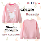 Polerón Cuello Redondo Niña Rosado Conejito