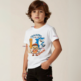 Polera Brainrots 100% Algodón Manga Corta Niño Tralalero Blanco
