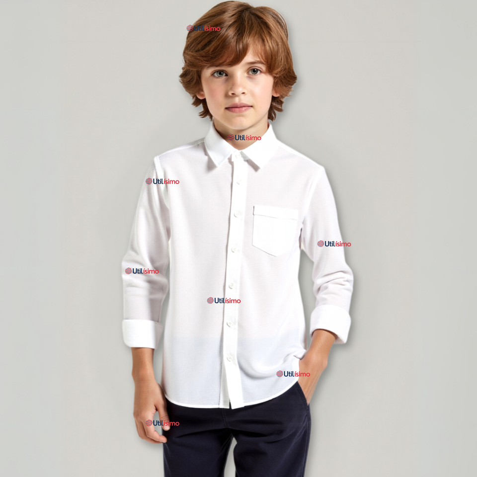 Camisa Casual De Vestir Manga Larga Cuello Americano 100% Algodón Blanco