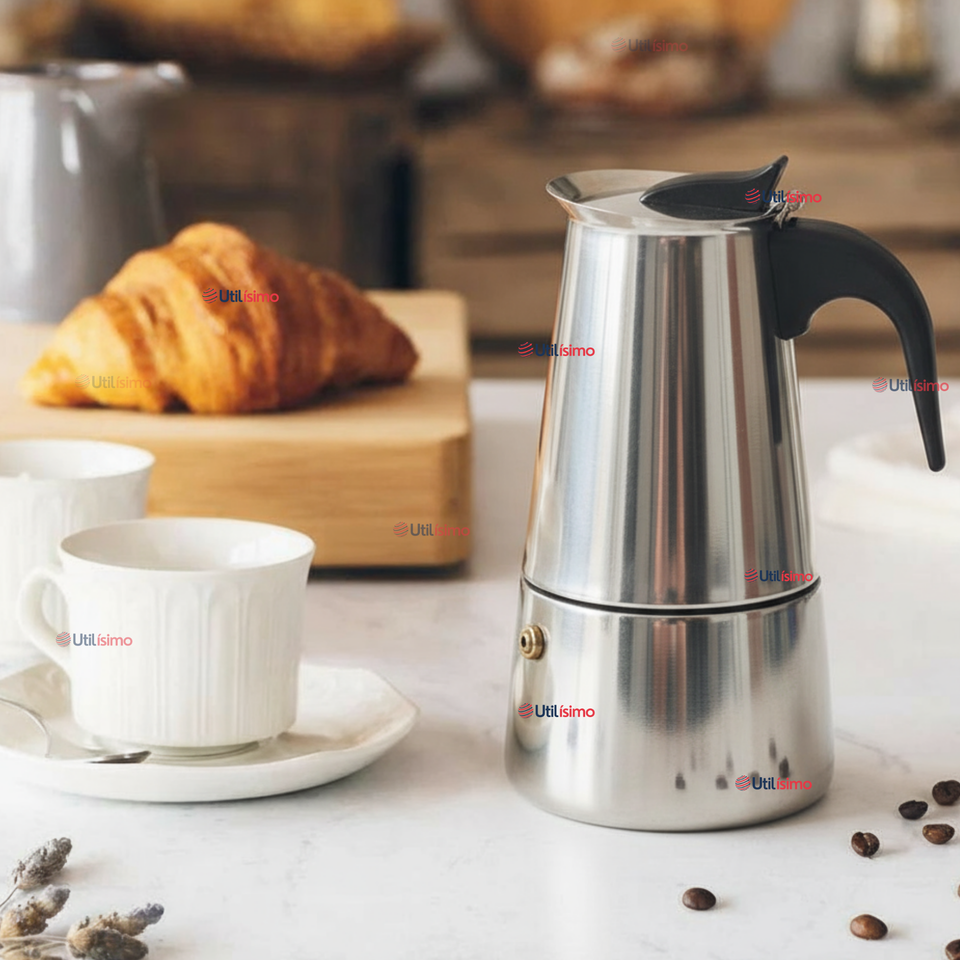 Cafetera Italiana Expresso 500ml 6 Tazas Acero Inoxidable Plateado