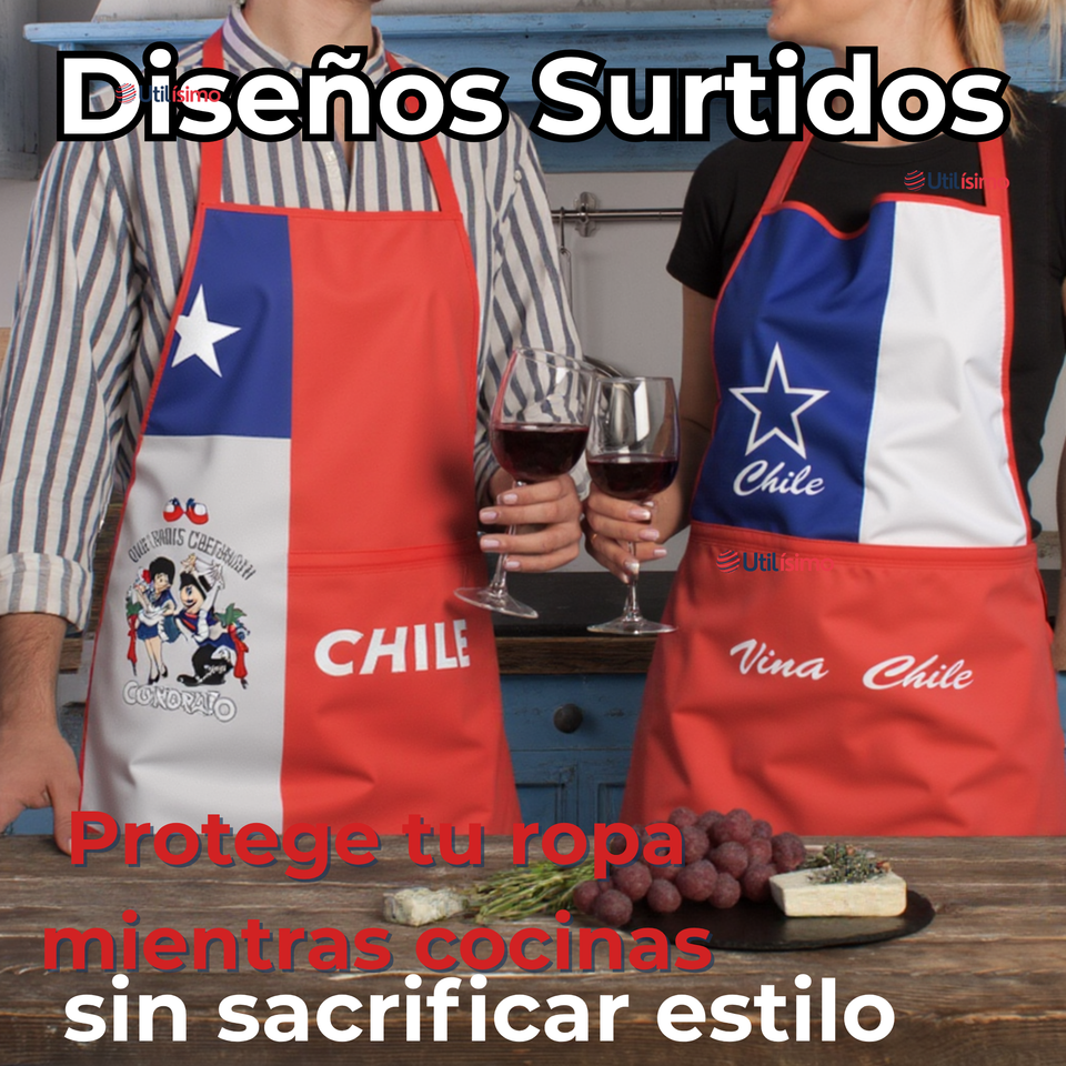 Pack 3 Delantal Cocina Chile Fiestas Patrias Bandera Chilena 60X90 CM Surtidos