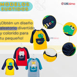 Pack 3 Delantal Infantil Niño Manga Larga Con Bolsillo Colores Surtidos