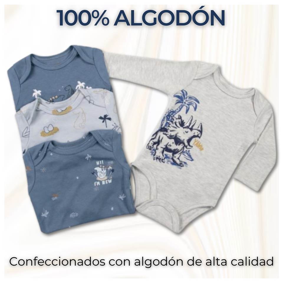 Pack 4 Bodys Bebé Niño Manga Larga Tedmimak 100% Algodón