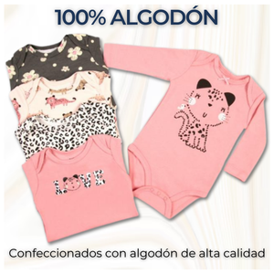 Pack 5 Bodys Bebé Niña Manga Larga Tedmimak 100% Algodón