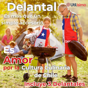 Pack 3 Delantal Cocina Chile Fiestas Patrias Bandera Chilena 60X90 CM Condorito
