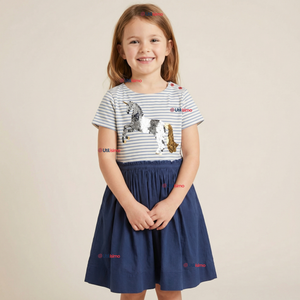 Vestido Manga Corta Casual Azul Unicornio Lentejuela Verano Niña 2 a 7 años