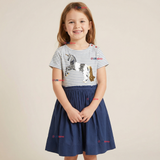 Vestido Manga Corta Casual Azul Unicornio Lentejuela Verano Niña 2 a 7 años