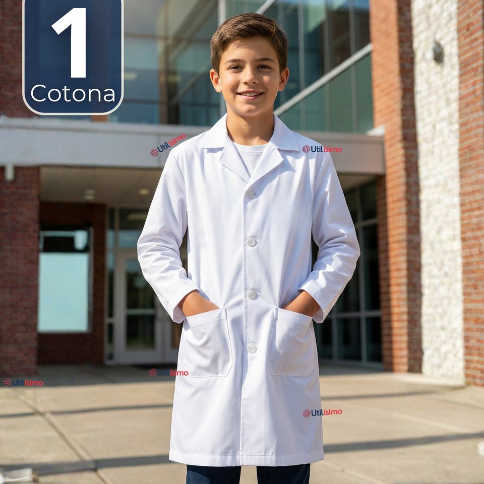 Cotona Delantal Escolar Blanca Niño Niña Unisex Bata