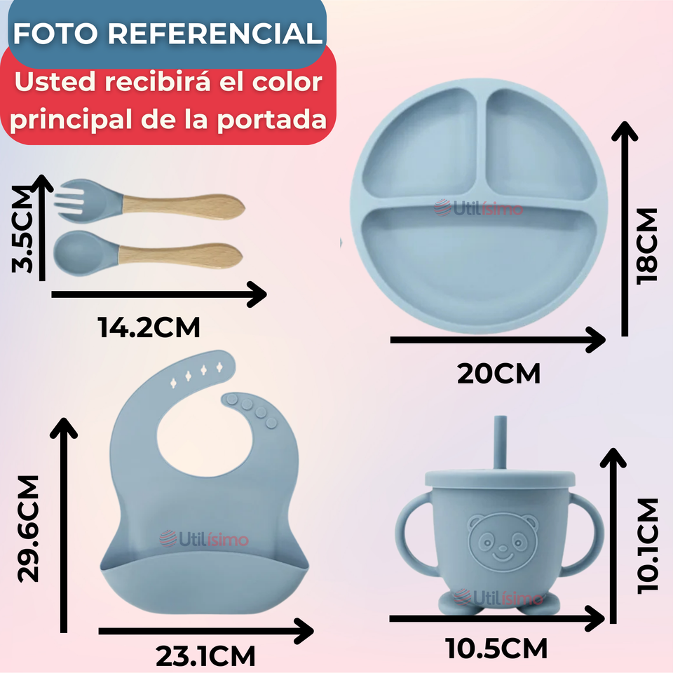 Set De Alimentación Bebé Silicona Con Vaso 11 Piezas Libre BPA