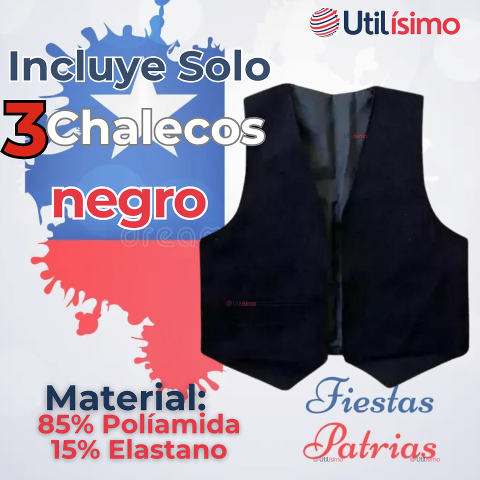 Pack 3 Chaleco Bolero Nortino Niño Fiestas Patrias Negro