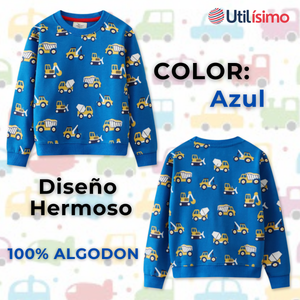 Polerón Algodón Cuello Redondo Niño Azul Claro Grúa