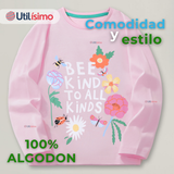 Polera Manga Larga Niña 100% Algodón Flores Rosado Camiseta