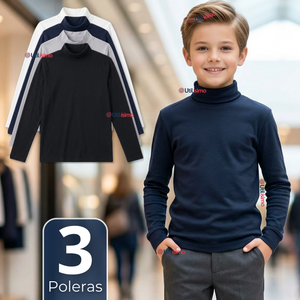 Pack 3 Poleras Camisetas Polar Primera Capa Beatle Manga Larga Colores Surtido Niño