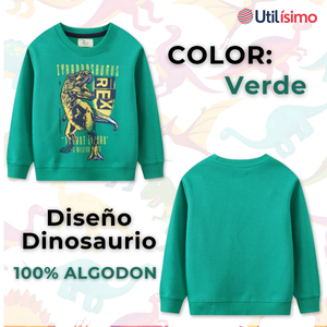 Polerón Cuello Redondo Niño Verde Dinosaurio