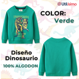 Polerón Cuello Redondo Niño Verde Dinosaurio